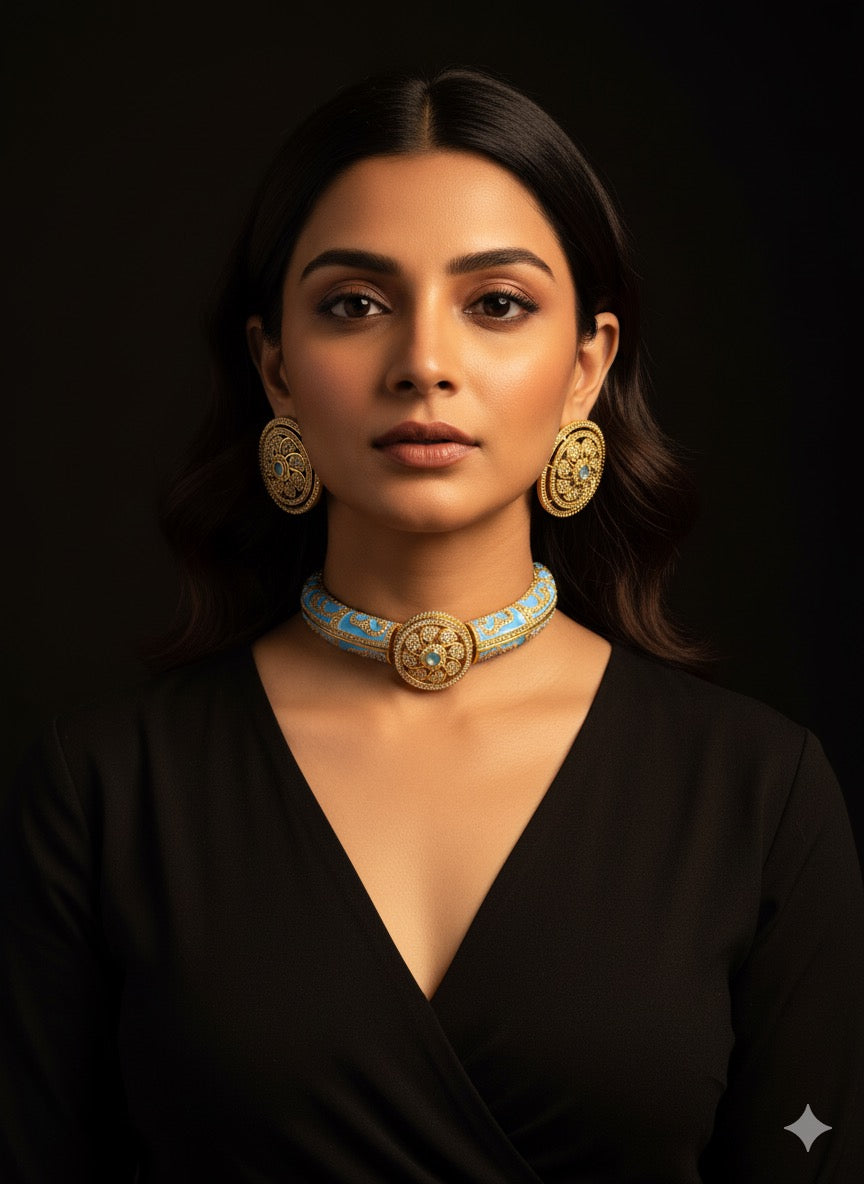 BLUE ROYAL RAJWADI KANTI NECKLACE SET (product code-007)