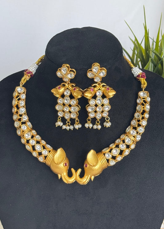 ELEPHANT KUNDAN NECKLACE SET (product code 005)