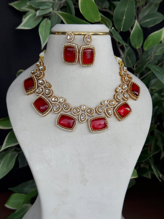 RED KUNDAN NECKLACE SET (product code 004)