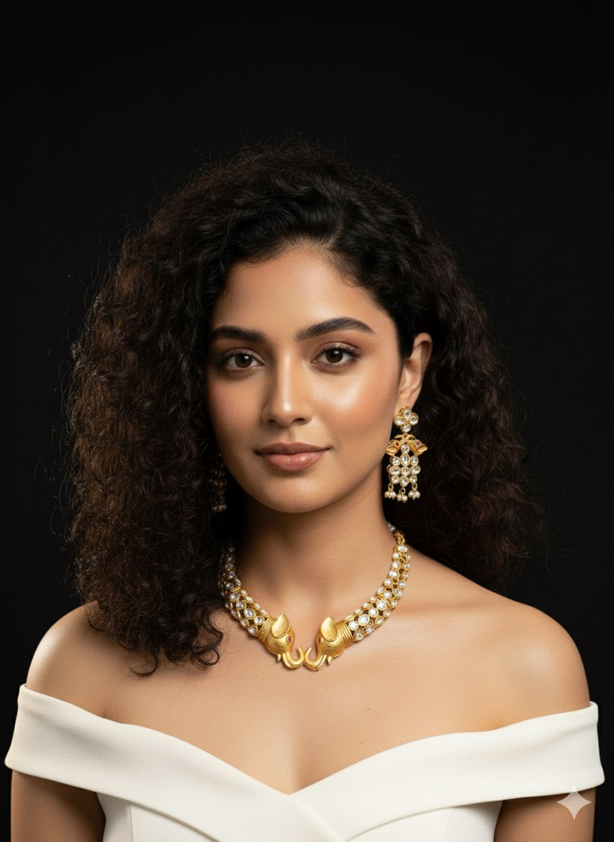 ELEPHANT KUNDAN NECKLACE SET (product code 005)