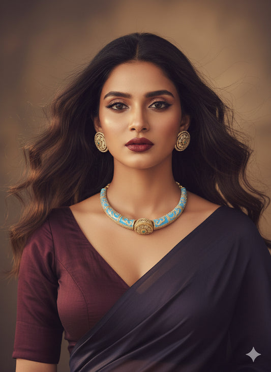 BLUE ROYAL RAJWADI KANTI NECKLACE SET (product code-007)