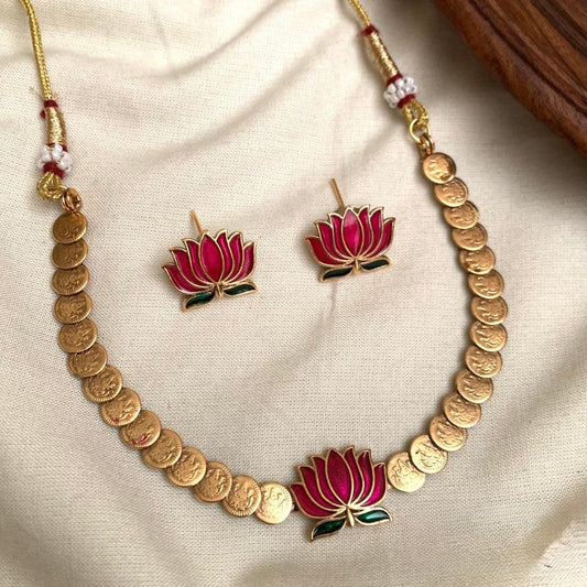 LAXMI KASU LOTUS NECKLACE SET (product code-021)