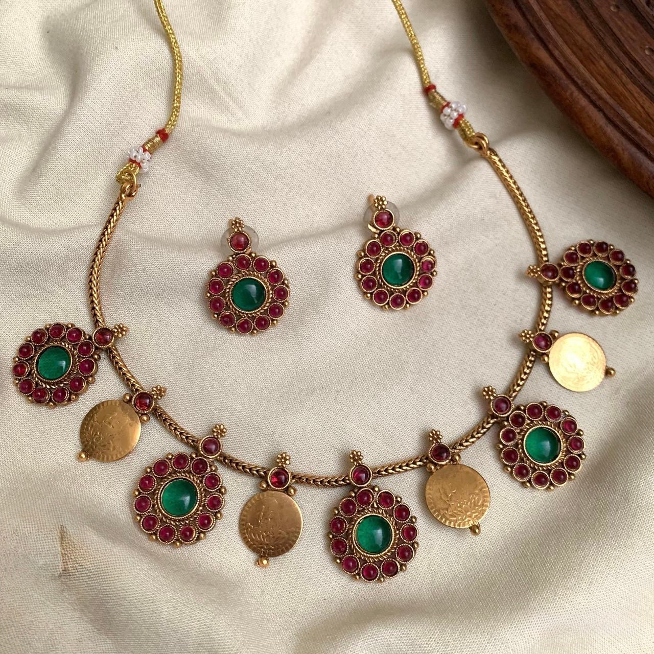 ANTIQUE KASU KEMP NECKLACE SET(product code-089)