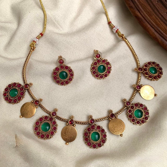 ANTIQUE KASU KEMP NECKLACE SET(product code-089)